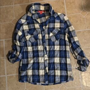 Blue and White Plaid Button-Up Shirt